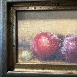 Gorgeous Vintage Framed Still Life Plums "Nature's Bounty 1" by artist Judith Levin.  Oil on Board   30.5” x 11.5” 