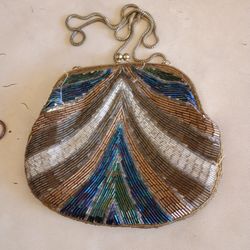 Blue Gold Silver Beaded Evening Purse