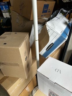 Moving boxes, bubble, & paper.