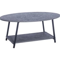 Household Essentials Jamestown Oval Coffee Table with Storage Shelf Rustic Slate Concrete and Black