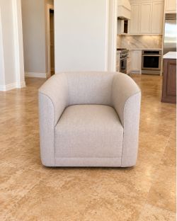 Set of 2 Matching Modern Beige Barrel Accent Swivel Chairs