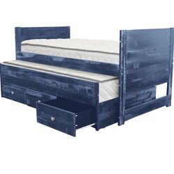 Twin Bed With Rolling Trundle And Storage Drawers