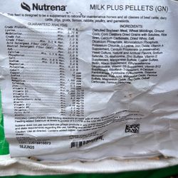 Nutrena milk plus pellets