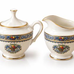 Lenox Autumn Fine China Sugar Bowl & Creamer Set – Gold Trim – Made in USA