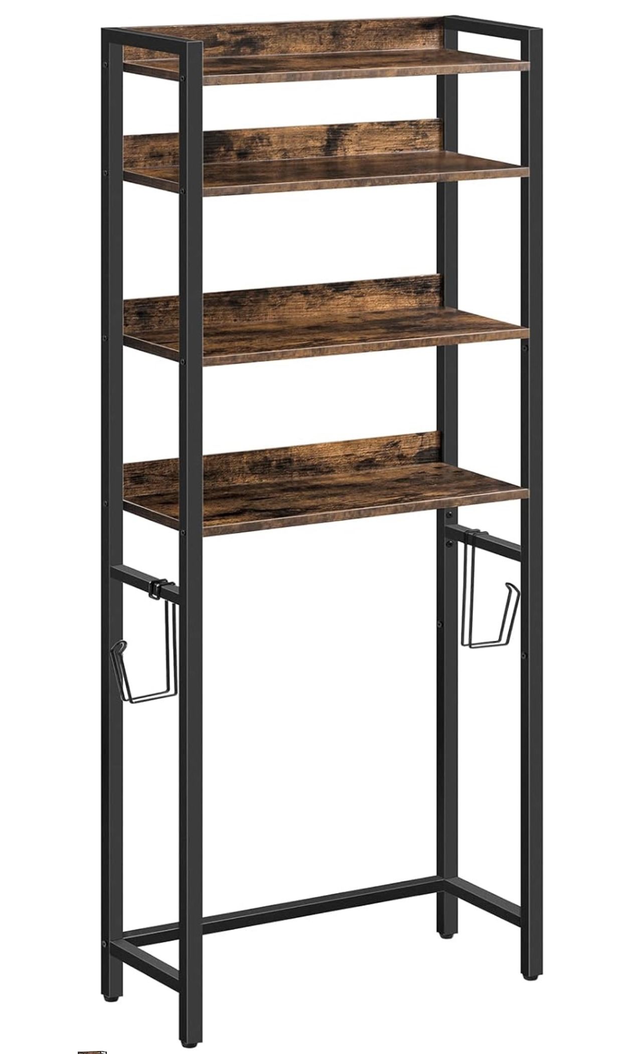 Over The Toilet Storage Rack, 4 Tier Bathroom Organizer Over Toilet, Freestanding Space Saver Toilet Stand with 2 Hooks, Bathroom Storage Shelf, Easy