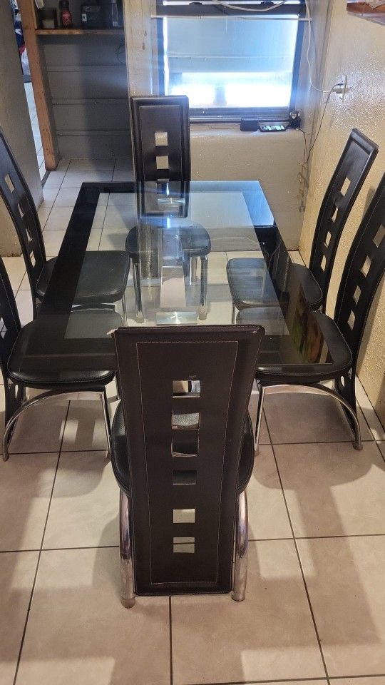 Glass Dining Table 6 Chairs