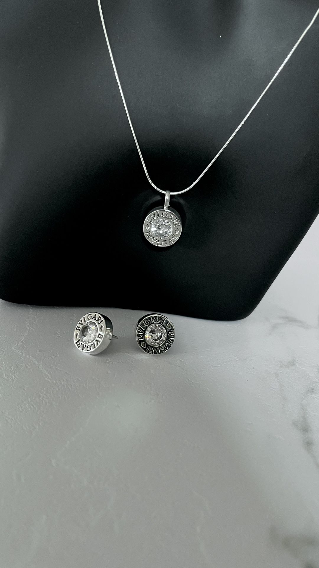 Beautiful Set Necklace & Earrings with Zirconia, Silver .925