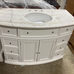 Home Decorators Collection Hampton Harbor 45 in. W x 22 in. D x 35 in. H Single Sink Freestanding Bath Vanity in White with White Marble Top