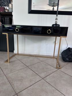 Black and Gold Vanity/Console Table with Two Drawers