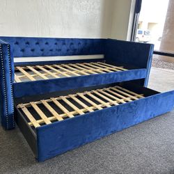Blue Twin Over Twin Trundle Bed Frame 