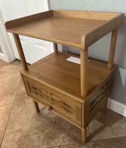 (NEW) 24”High Bamboo Nightstand w/ power outlet/usb outlet