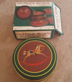 Antique 6-PC Horse Tin Coaster Set