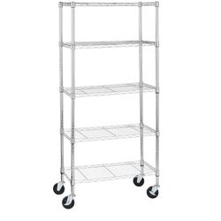 5 Shelf Adjustable, Heavy Duty Storage Shelving Unit on 4'' Wheel Casters, Metal Organizer Wire Rack, 30" L x 14" W x 64.8" H, Chrome