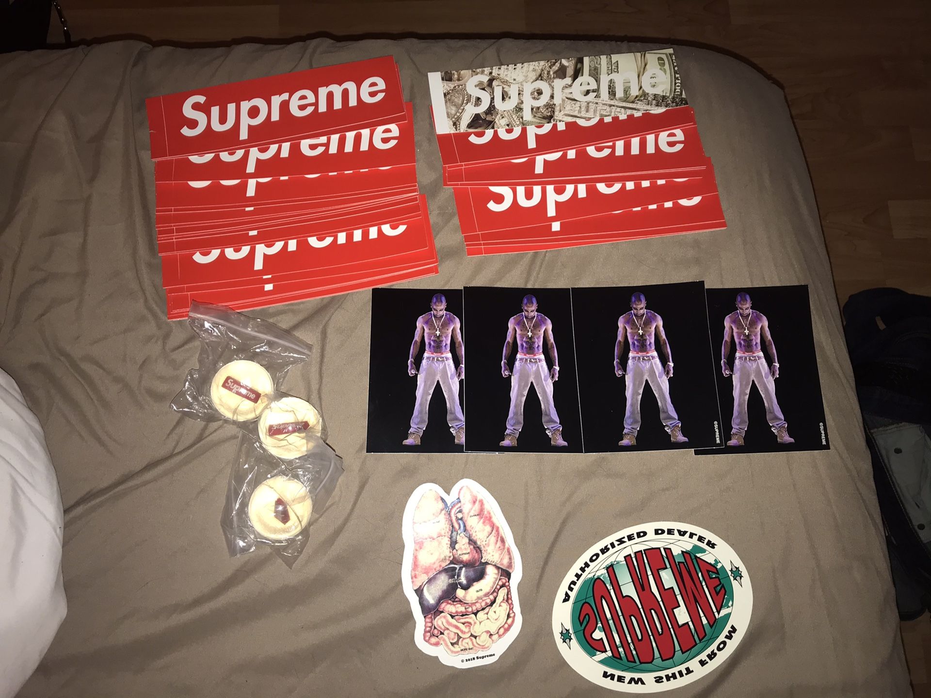 Supreme stickers and bouncy balls