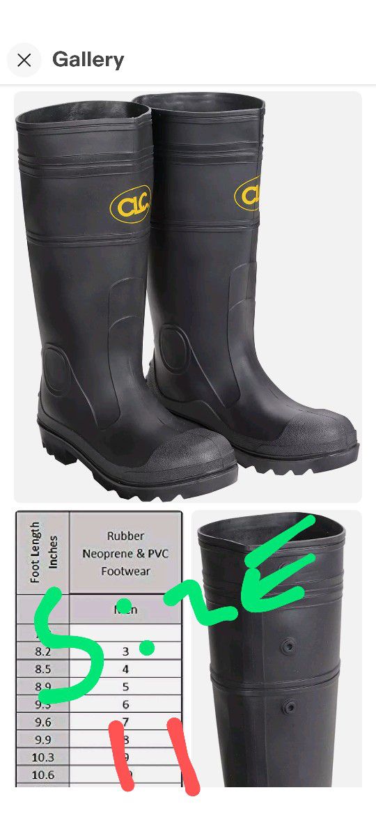 Rubber Boots Size 11 New 20.00  ( 5 Pairs Available )