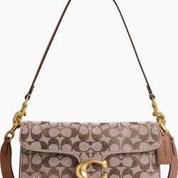 Coach Tabby 26 Crystal Emblem Jacquard Shoulder Bag in Natural Grain Nappa Leather for Women