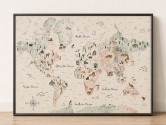 Whimsical World Traveler Map ART