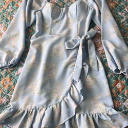 Elegant Baby Blue Floral Dress