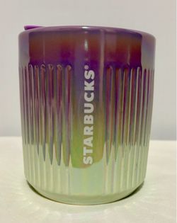 Starbucks Ombre Ribbed Ceramic Travel Mug w/ Lid 8 fl oz Purple/Green-Brand New