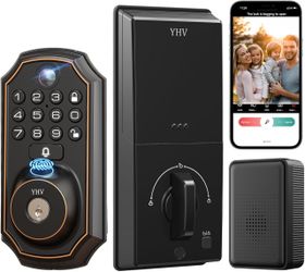 Brand new in box Keyless Entry Door Lock with Camera Fingerprint Smart Door Lock with App Remote Control, Wi-Fi Connected Electronic Keypad Code Deadb