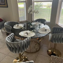 Modern Circle Glass & Gold Dining Table - W50" x D50" x H30"