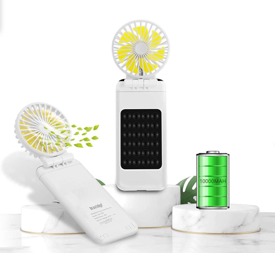 New! Portable Fan with Power Bank, 10000mAh Battery Personal Fans Handheld Cooling Fan Rechargeable USB Desk Fan 3 Speeds/Strong Airflow for Home Offi