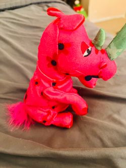Disneys Its a Small World Pink Red Flower Rhino 7" plush