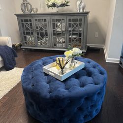 Navy Velvet Ottoman