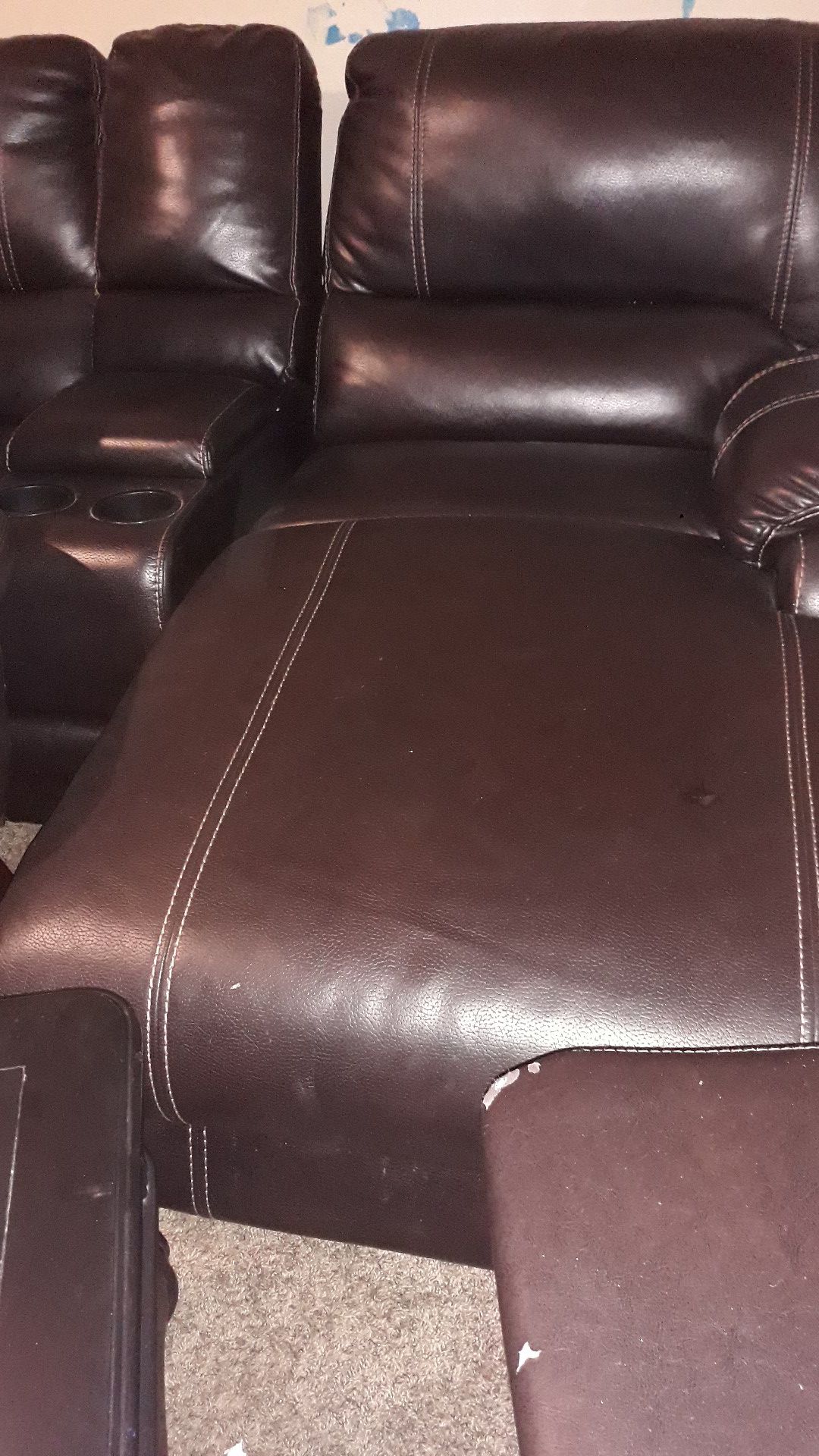 Brown leather sectional couch