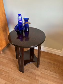 Round Dark Wood Side Table
