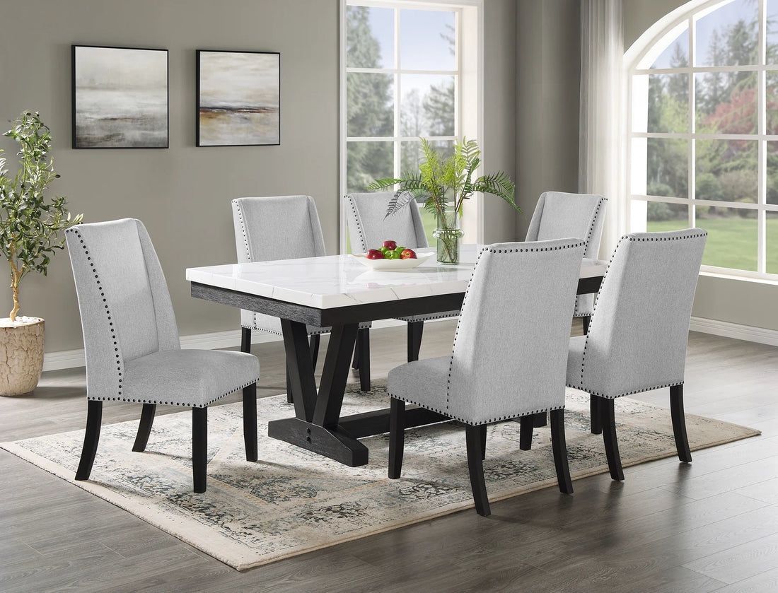 6 pc Vesper Bridgend black finish wood trestle base white...