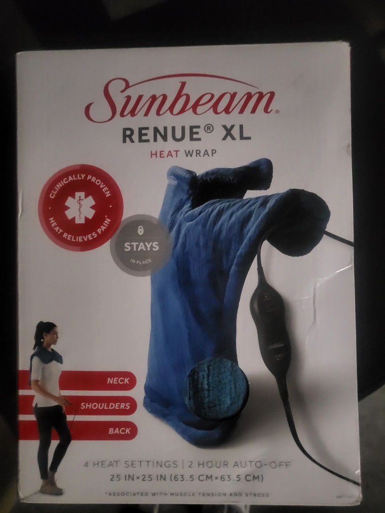 Sunbeam Heating Pad for Neck & Shoulder Pain Relief, XL Renue, 4 Heat Settings with Auto-Off, Blue, 25-Inch x 25-Inch, Sapphire