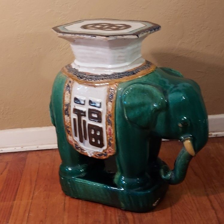 Vintage Ceramic Elephant Garden Seat, Side Table, Plant Stand