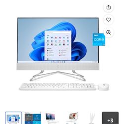 HP All-in-One Desktop w/24" Monitor, Intel Core i3-1115G4, 4GB, 256GB SSD, Snow White, 24-df1023w
