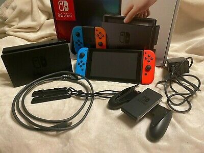 Nintendo Switch Red & Blue JoyCons Portable Gaming Console, HAC-001 in Box