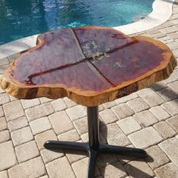 TABLE RED CEDAR WOOD LIVE EDGE HAND CRAFTED EPOXY FINISH