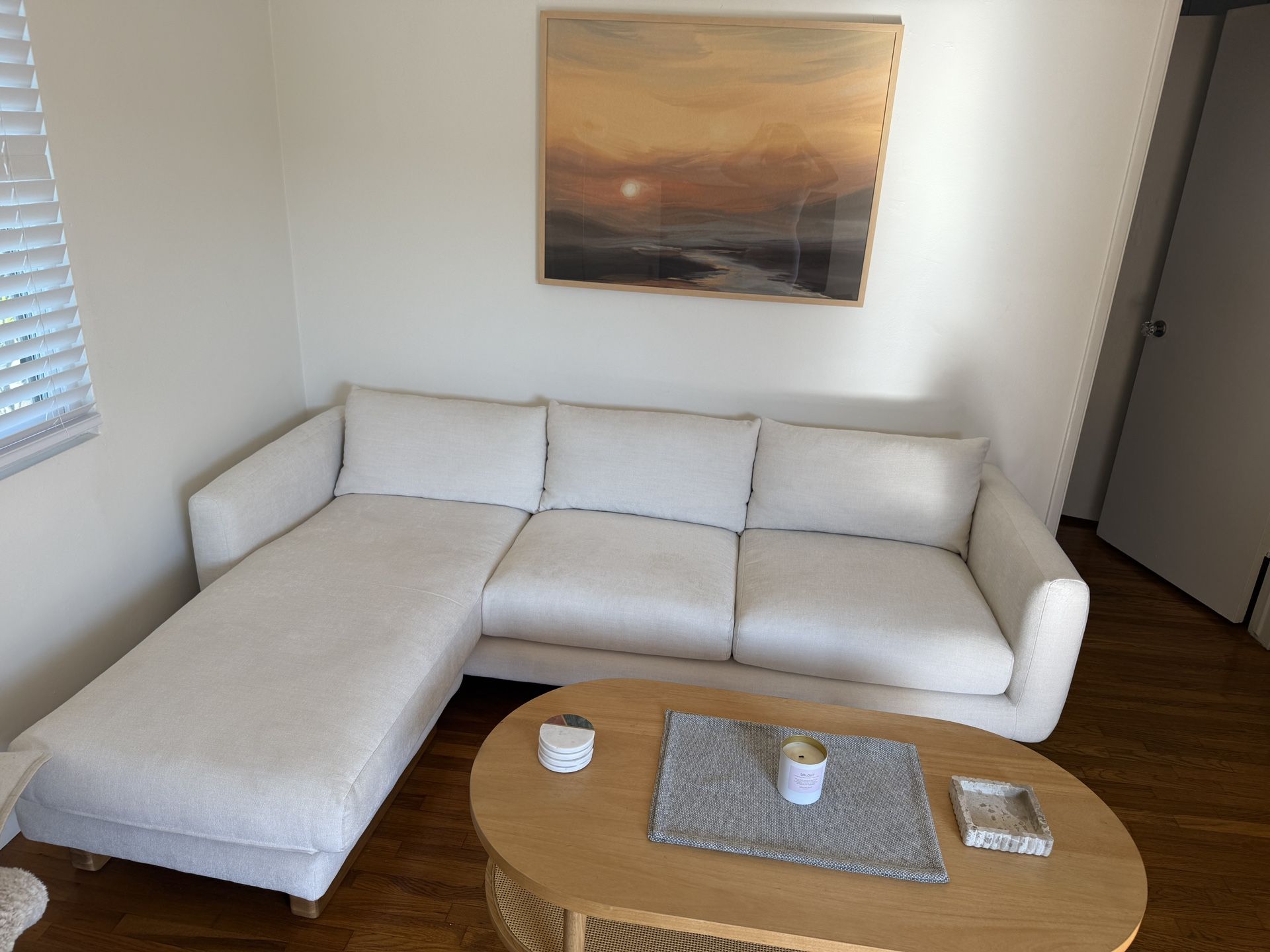 Couch - Reversible Chaise Sectional - Ivory , Oakwood Legs