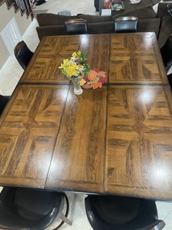 Large Dining Table Set w/ Swivel Chairs & Under-Table Storage