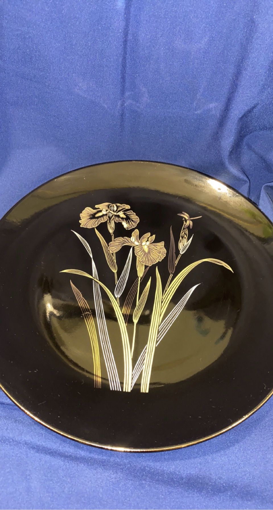 Black Japan Floral Plate With Gold Trim