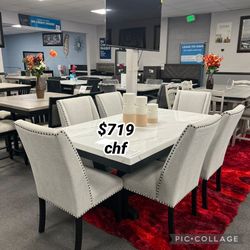 7 Piece Faux marble top dining table set  