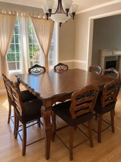 Solid Wood Counter Height Dining Table Set with 8 Chairs – good condition