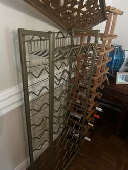 Large Metal and Wood Wine Rack Set