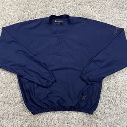 FJ FootJoy Men's V Neck Windbreaker Long Sleeve Golf Pullover Blue Pockets L