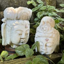 Two White Marble Buddha Heads Old