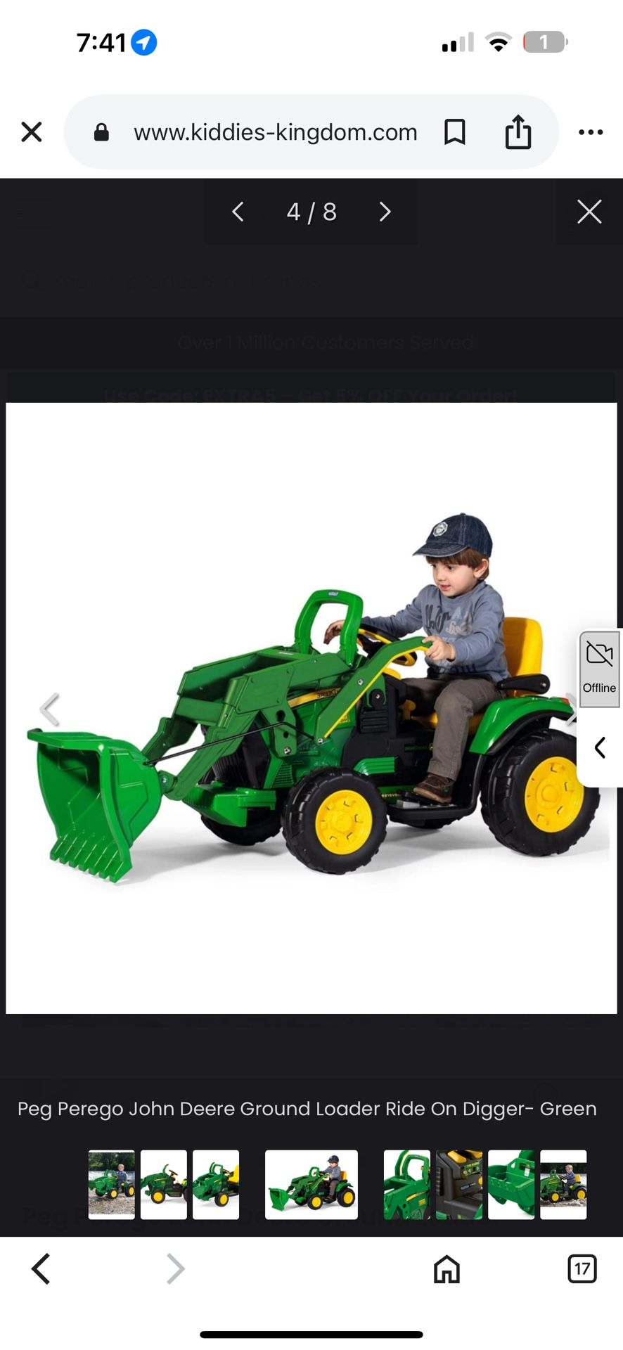 Peg Perego John Deere Ground Loader Childrens Ride On Digger-Green