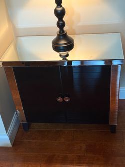 Tv stand / cabinet chrome with small glass and chrome table
