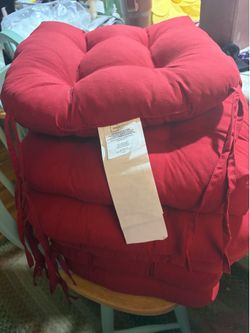 6 Red Tufted Reversible Chair Cushions