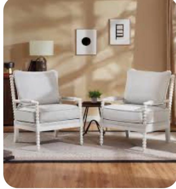 Set of 2 Mid Century Spindle Accent Chair for Living Room Upholstered Armchair with Thick Cushion and Wood Frame - Morden Fort