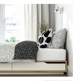 Bed frame with storage, birch/white, Full
