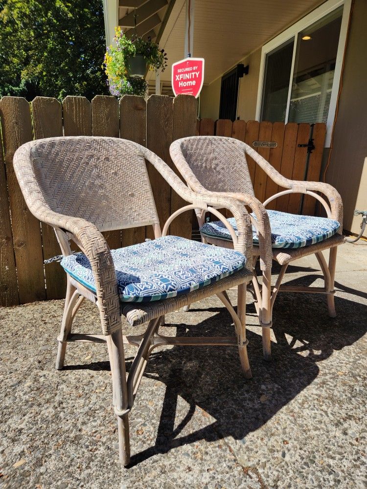 PAIR of Leather/Rattan Patio or Porch Chairs with Cushions!